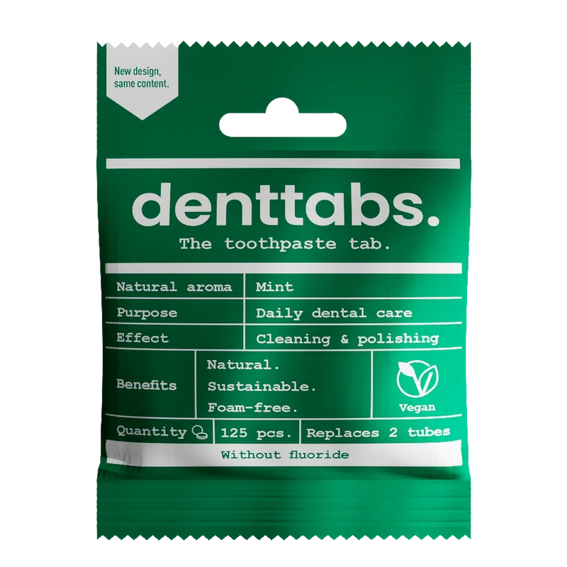 Denttabs Tandpasta tabletten munt zonder fluor vegan 125 stuks