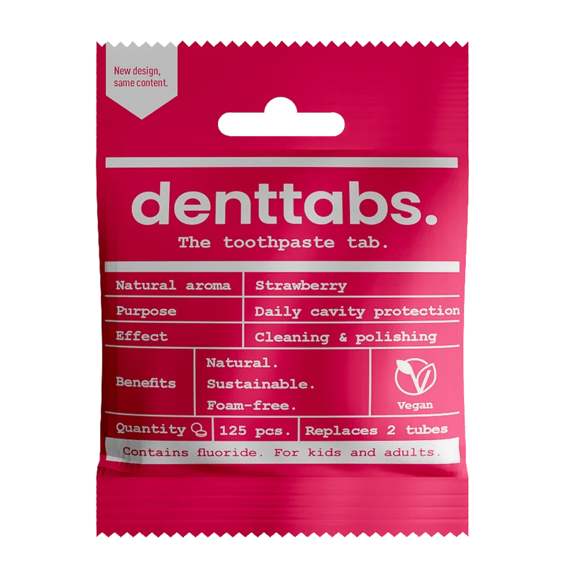 Denttabs Tandpasta tabletten aardbei met fluor vegan 125 stuks