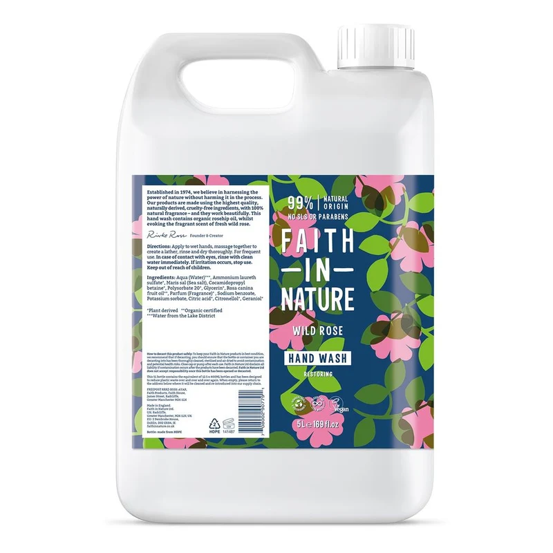 Faith In Nature Handwash Wild Rose Navulverpakking 5 liter