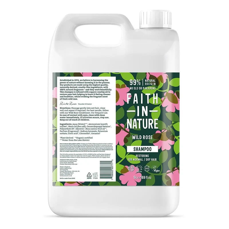 Faith In Nature Shampoo Wild Rose Navulverpakking 5 liter