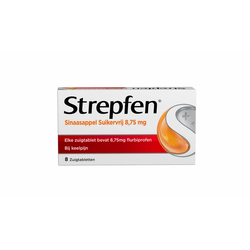 Strepfen Furbiprofen Sinaasappel Suikervrij Zuigtabletten 8 tabletten