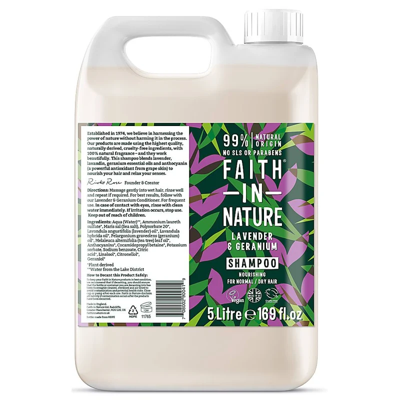 Faith In Nature Shampoo Lavendel en Geranium Navulverpakking 5 liter