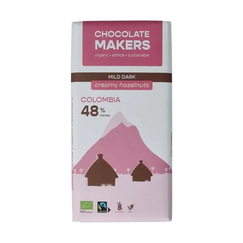 Chocolatemakers Colombia dark hazelnut creme 48% biologisch 80 gram