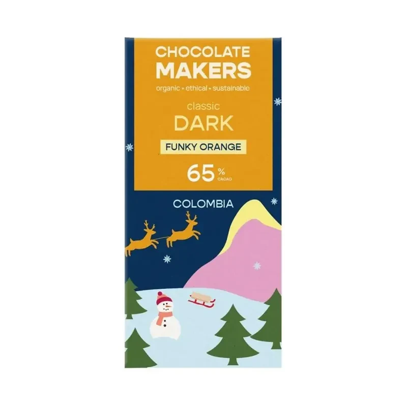 Chocolatemakers Kerstreep funky orange puur biologisch 80 gram