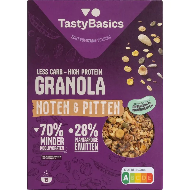 Tastybasics Less carb-high protein granola noten & pitten 350 gram