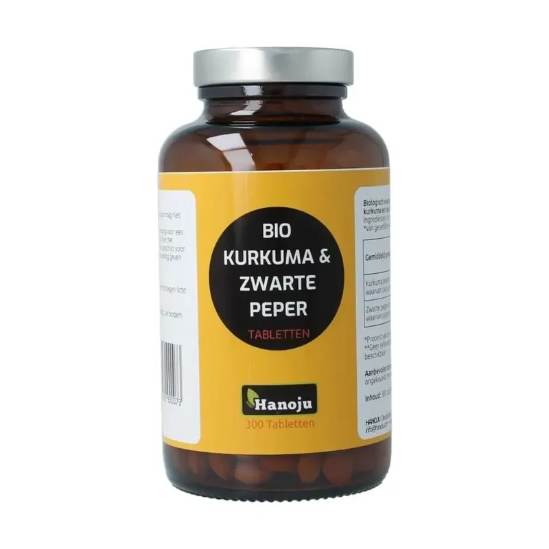 Hanoju Kurkumapoeder + piperine 500 mg biologisch 300 tabletten