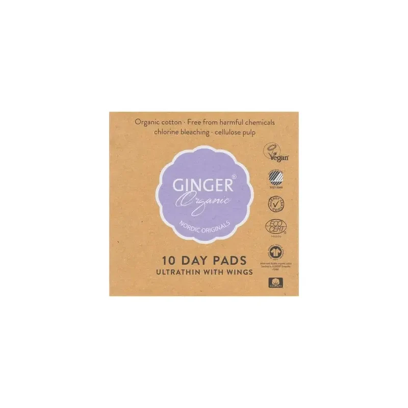 Ginger Organic maandverband dag met vleugel 10 stuks