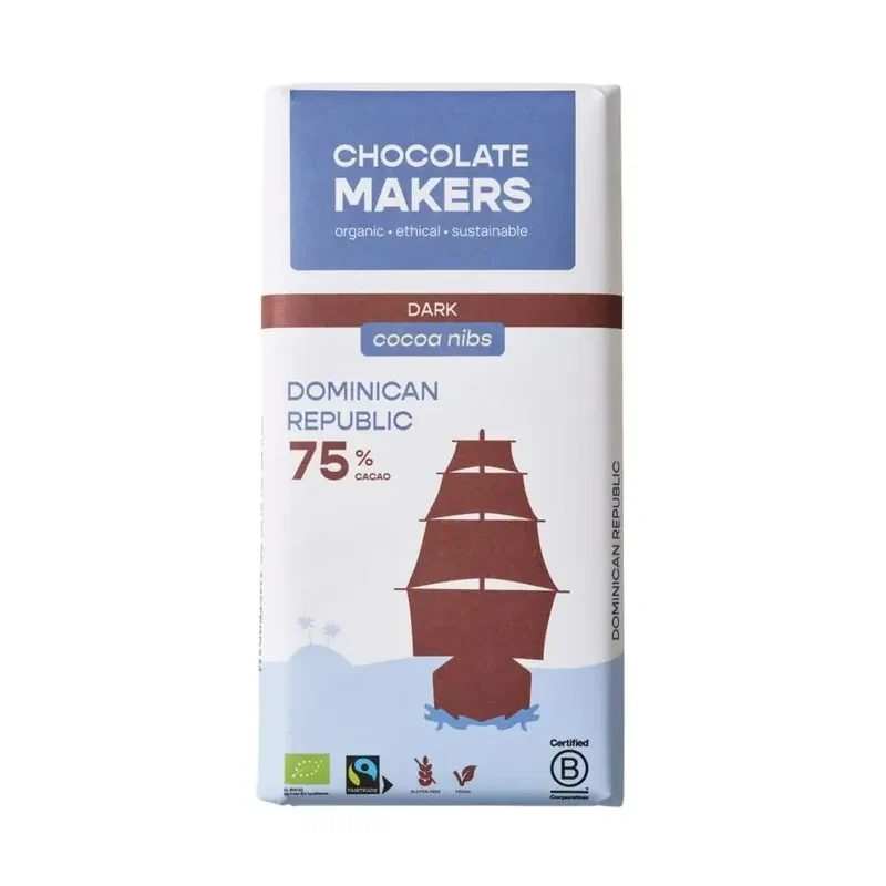 Chocolatemakers Reep tres hombres 75% puur met cacaonibs 80 gram