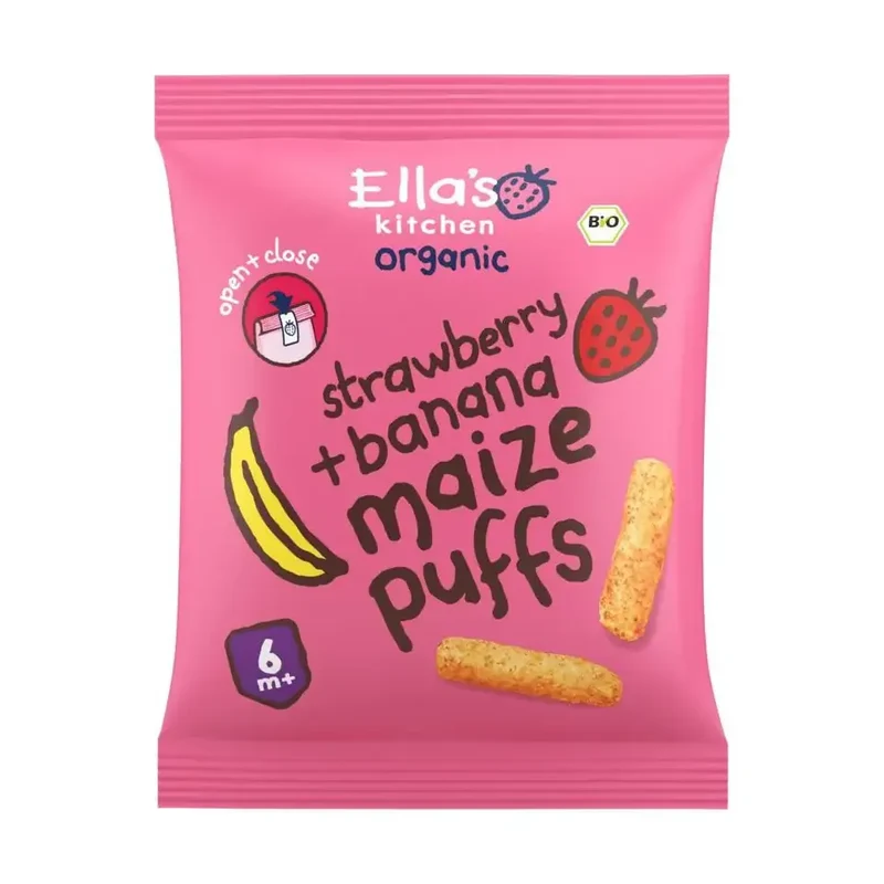 Ella's Kitchen Maize puffs aardbei/banaan 6+ maanden 20 gram