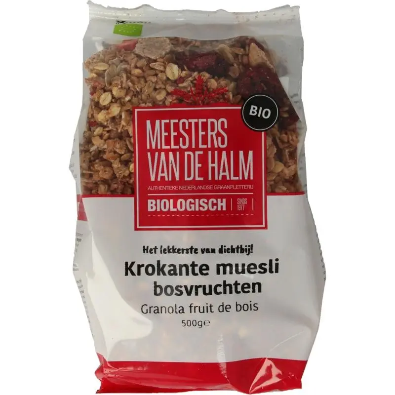 De Halm Muesli krokant bosvruchten biologisch 500 gram