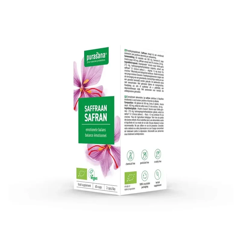 Purasana saffraan extract 15 mg biologisch 60 vcaps
