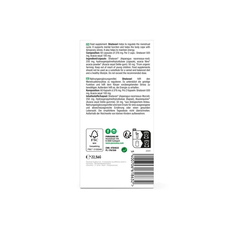 Purasana Shatavari 250 mg bio 60 vcaps