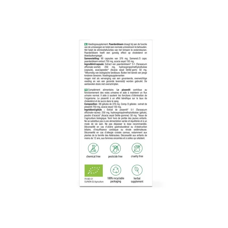 Purasana Paardenbloem extract 250 mg bio 90 vcaps