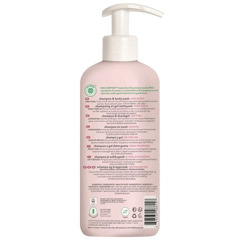 Attitude Baby leaves 2 in 1 shampoo parfrumvrij 473 ml