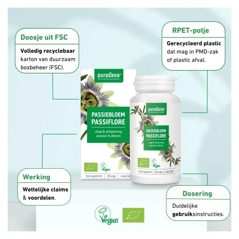 Purasana Passiebloem bio 125 mg 120 vcaps