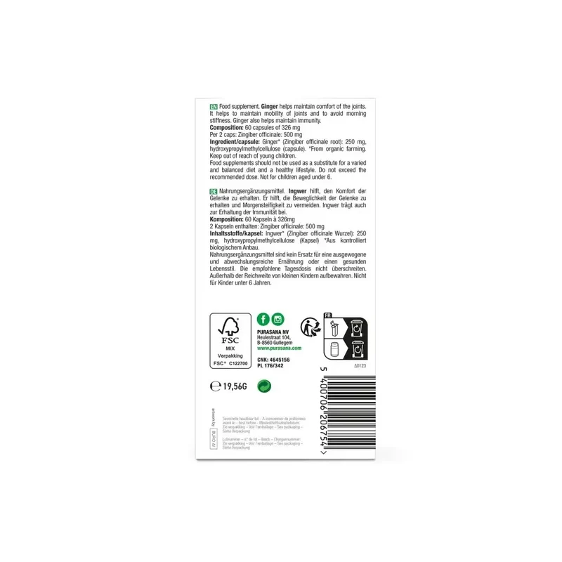 Purasana Gember bio 250 mg 60 vcaps