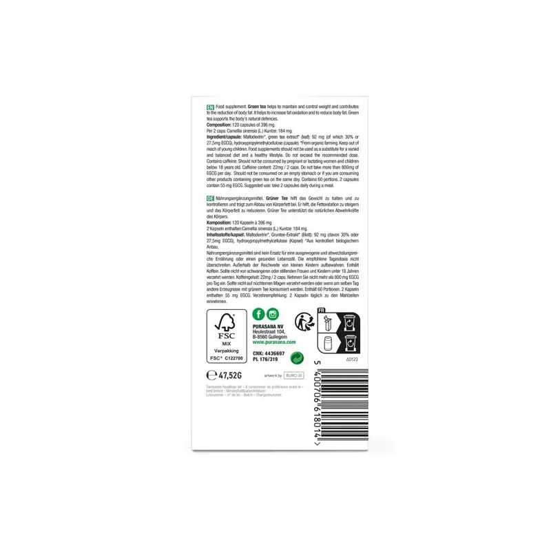 Purasana Bio groene thee 120 vcaps
