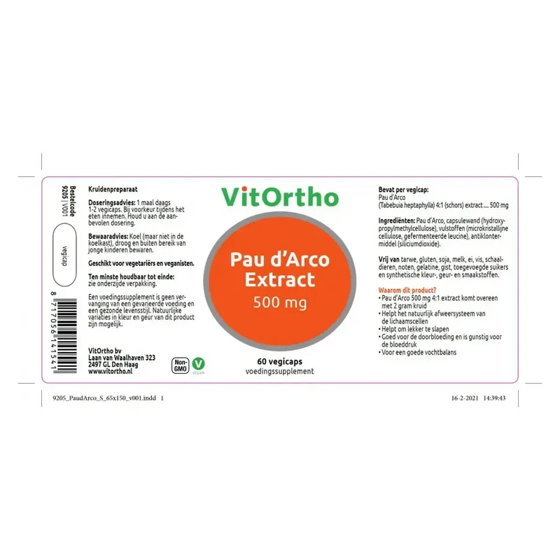 VitOrtho Pau d'arco extract 500 mg 60 vcaps
