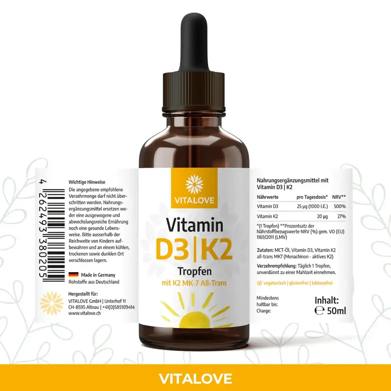 Vitamin D3 K2 Tropfen mit MK7 All-Trans – 50 ml