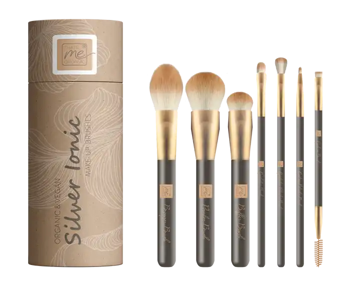 Profi Make-up Pinselset Silver Ionic – 7-teilig, vegan + antibakteriell für dekorative Kosmetik