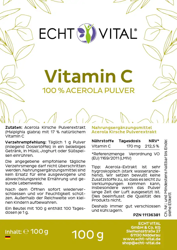 Vitamin C - Beutel mit 100 g Pulver