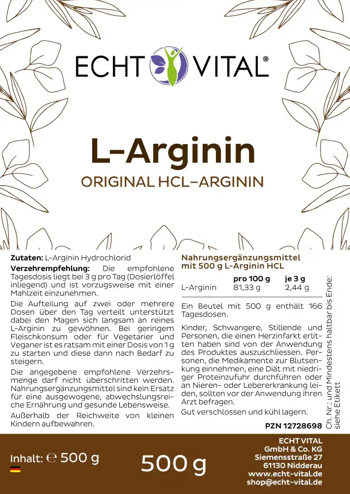 L-Arginin - Beutel mit 500 g Pulver
