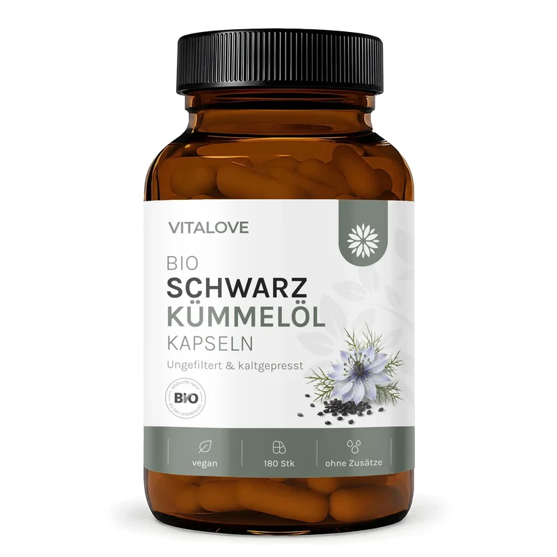 Bio Schwarzkümmelöl Kapseln – ungefiltert & kaltgepresst – 180 Kapseln