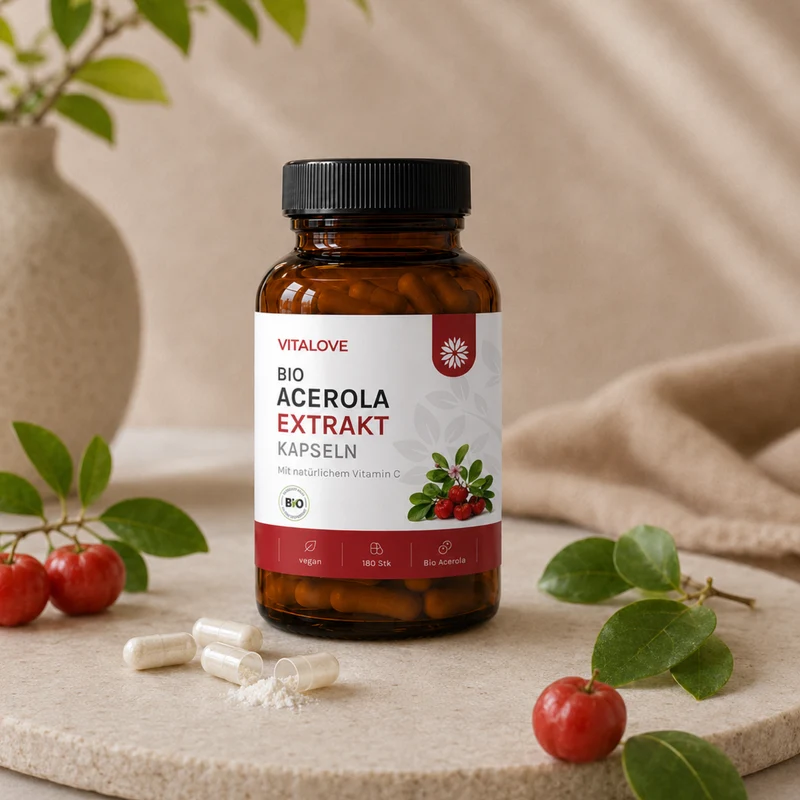 Natürliches Vitamin C Kapseln - Bio Acerola Extrakt - 180 Kapseln