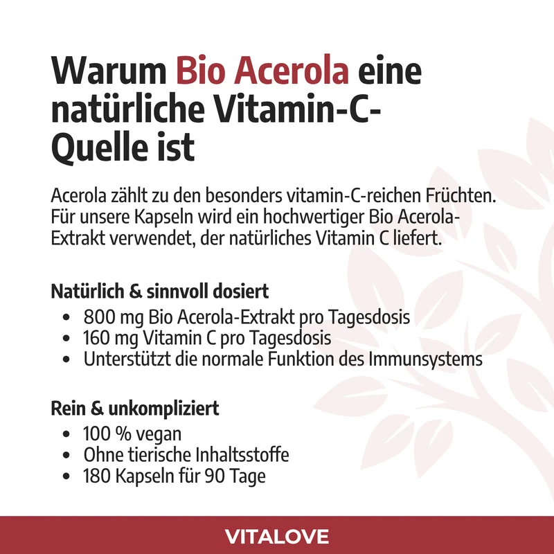 Natürliches Vitamin C Kapseln - Bio Acerola Extrakt - 180 Kapseln