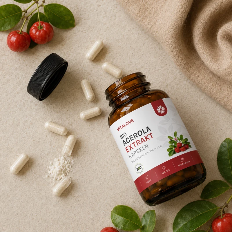 Natürliches Vitamin C Kapseln - Bio Acerola Extrakt - 180 Kapseln
