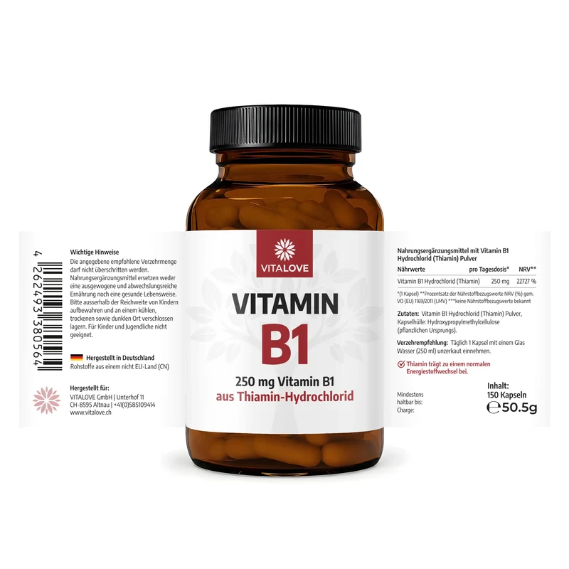 Vitamin B1 Kapseln (Thiamin HCl) – 150 Kapseln