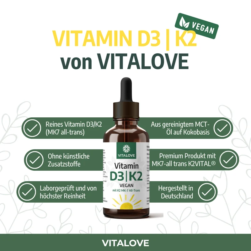 Vegane Vitamin D3 K2 Tropfen aus Flechten – 50 ml