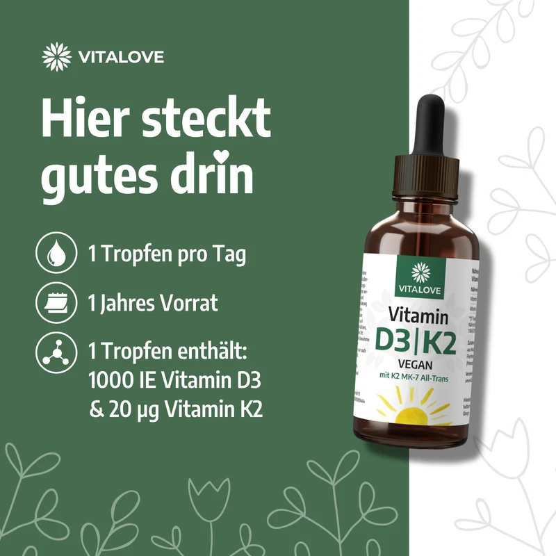 Vegane Vitamin D3 K2 Tropfen aus Flechten – 50 ml