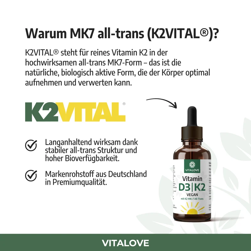 Vegane Vitamin D3 K2 Tropfen aus Flechten – 50 ml