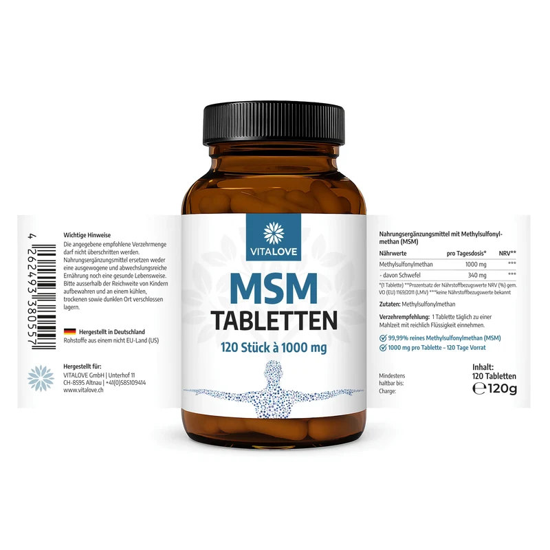 MSM Tabletten mit 1000 mg reinem MSM – 120 Stück