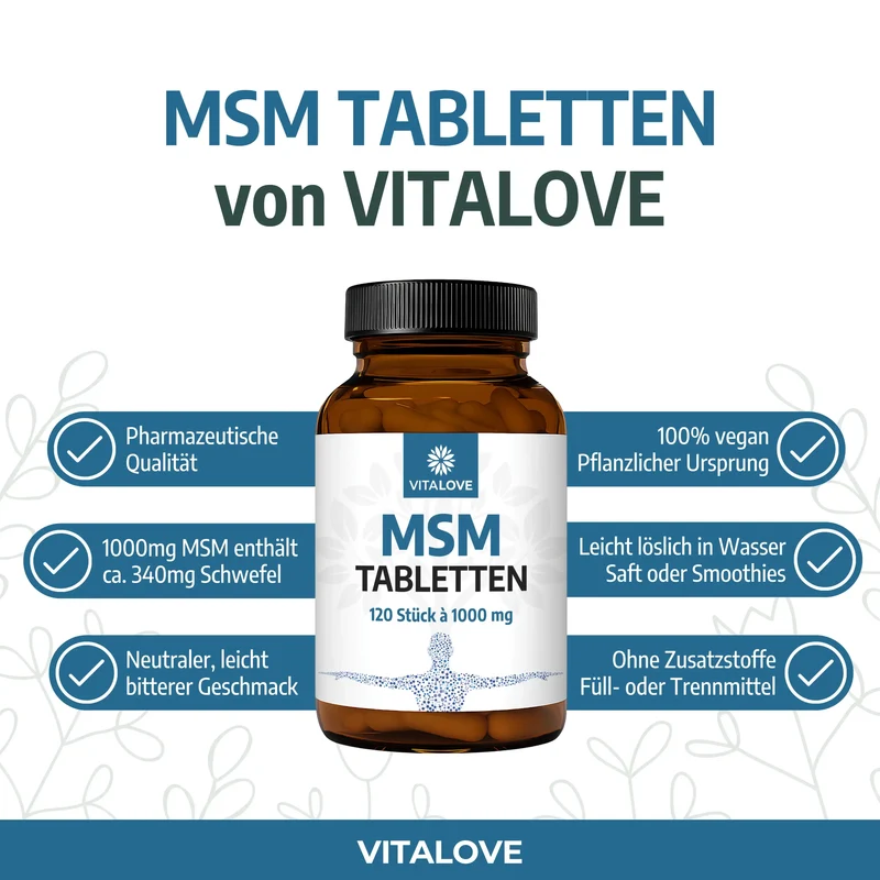 MSM Tabletten mit 1000 mg reinem MSM – 120 Stück