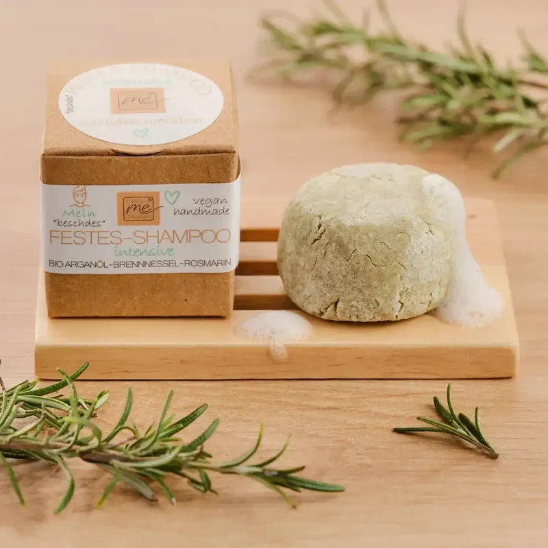 Festes Shampoo "intensive" für zu fettige & schuppige Kopfhaut 40g handgemacht! mit Brennessel & Rosmarin (vegan)