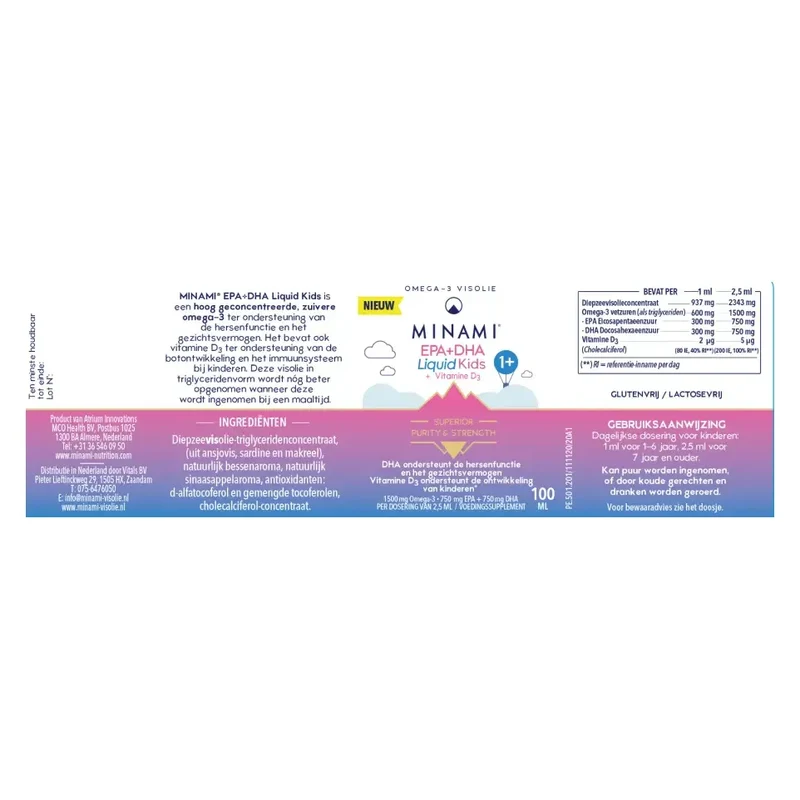 Minami EPA+DHA liquid kids + vitamine D3 100 ml