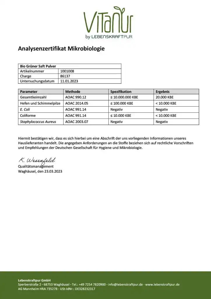 Bio Grüner Saft Pulver
