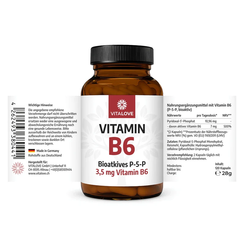 Vitamin B6 Kapseln (P-5-P bioaktiv) – 120 Kapseln