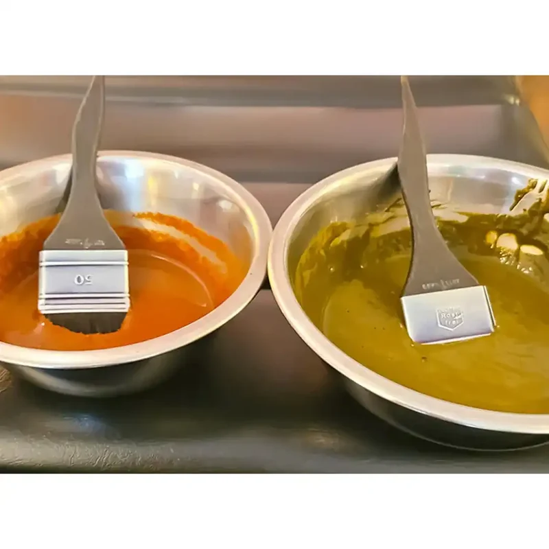 Ergonomischer Holz-Färbepinsel für Pflanzenhaarfarbe 60mm Holz/Edelstahl, schwarze Wildschweinborste