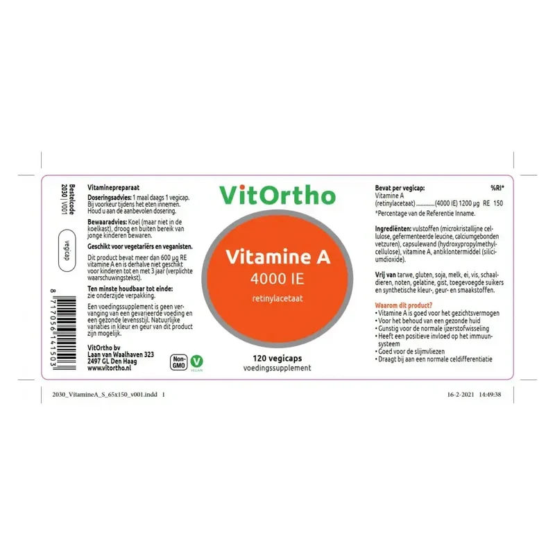 VitOrtho Vitamine A 100 mcg 120 vcaps