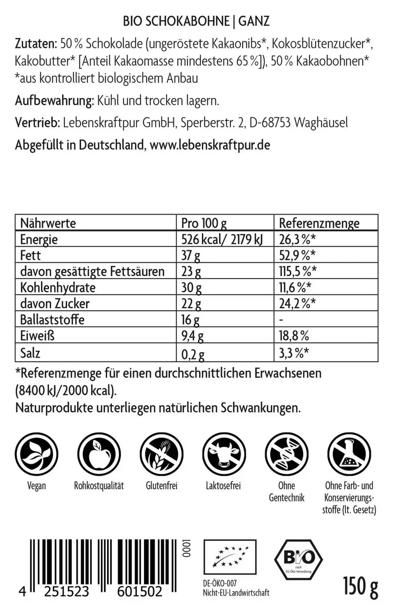 Bio Schokabohne Ganz