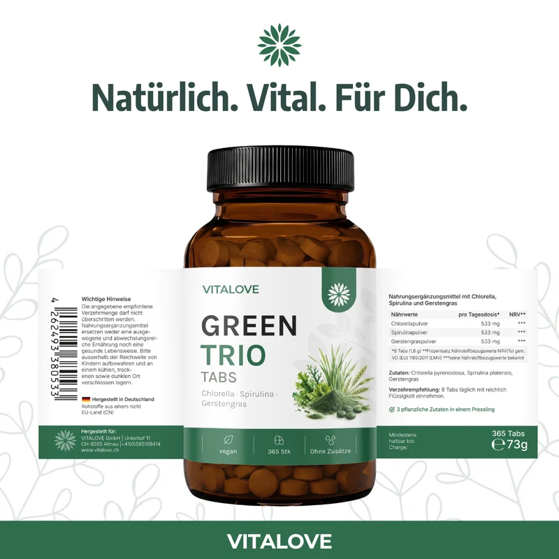 Green Trio – Chlorella, Spirulina & Gerstengras – 365 Tabletten