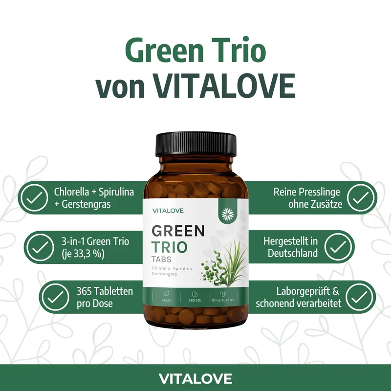 Green Trio – Chlorella, Spirulina & Gerstengras – 365 Tabletten