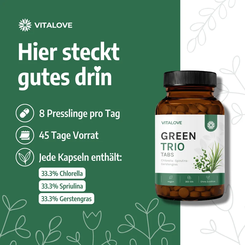 Green Trio – Chlorella, Spirulina & Gerstengras – 365 Tabletten