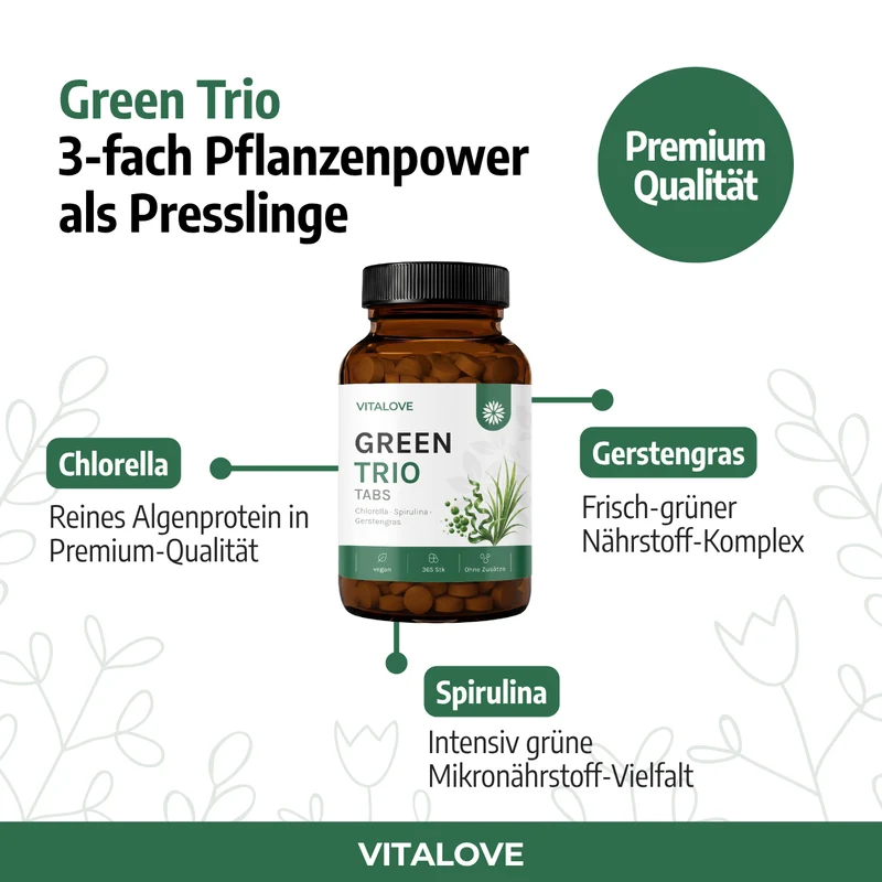 Green Trio – Chlorella, Spirulina & Gerstengras – 365 Tabletten