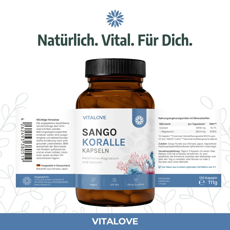 Sango Koralle Kapseln mit Calcium und Magnesium – 120 Stück