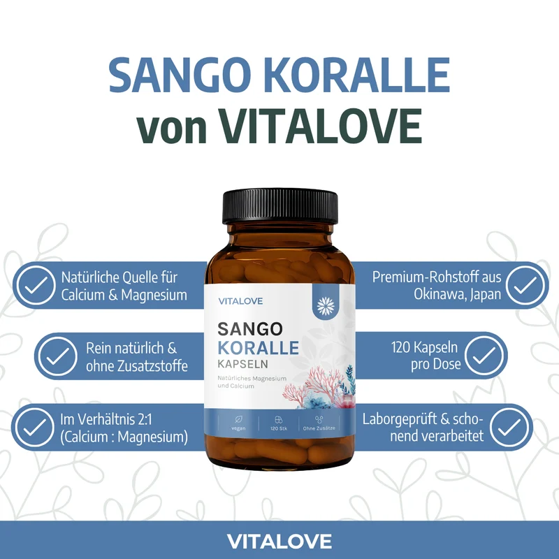 Sango Koralle Kapseln mit Calcium und Magnesium – 120 Stück