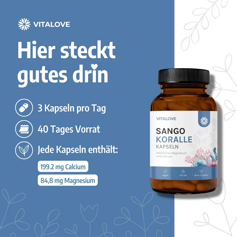 Sango Koralle Kapseln mit Calcium und Magnesium – 120 Stück